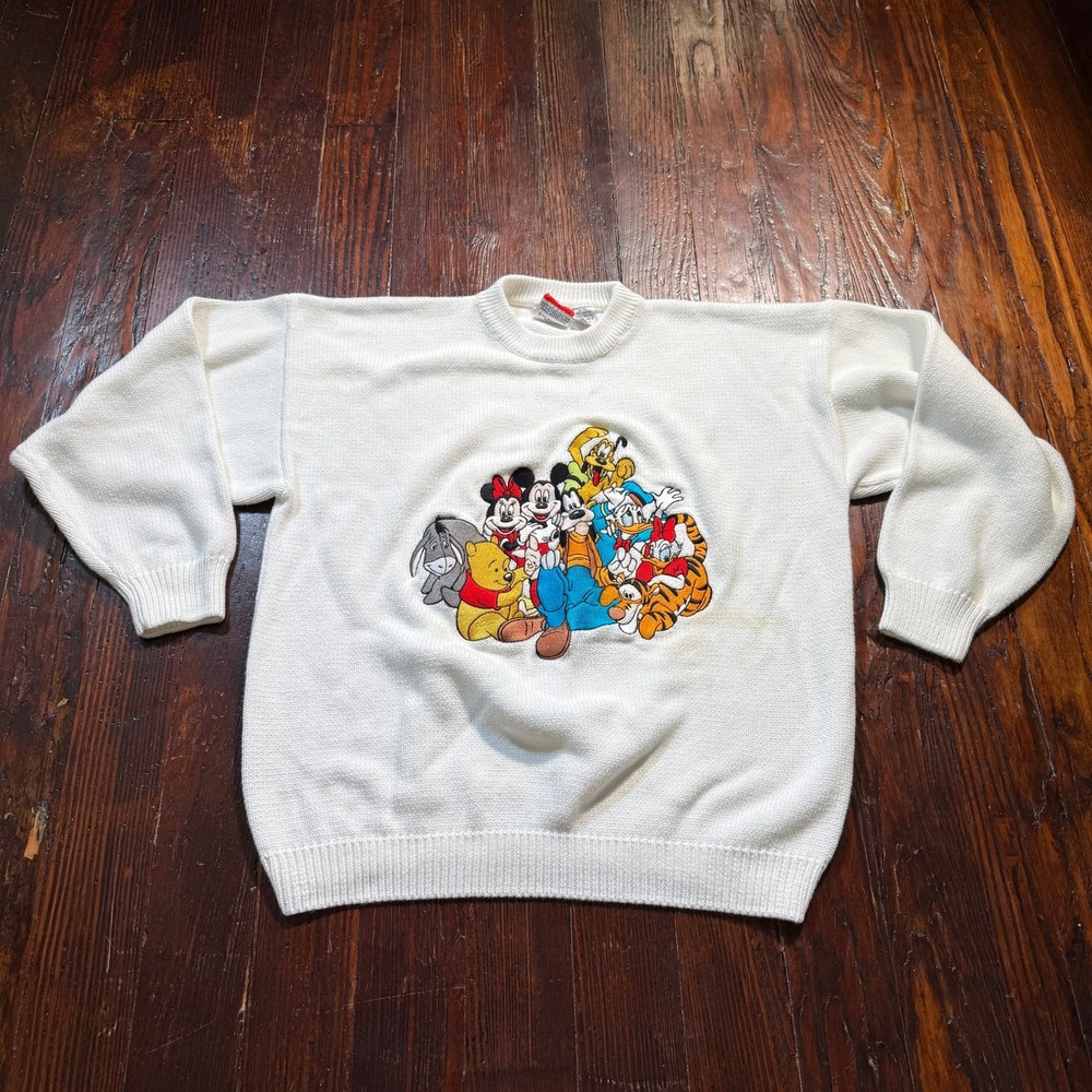 Vintage 90s Disney Sweatshirt Mens L White Mickey Pooh Goofy Tigger Hong Kong